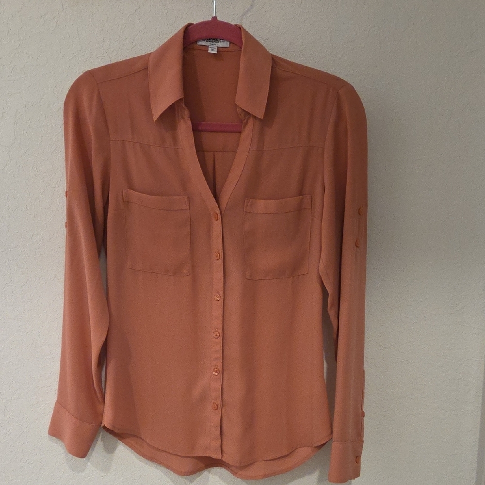 Express Women's Terracotta Button-Down Shirt